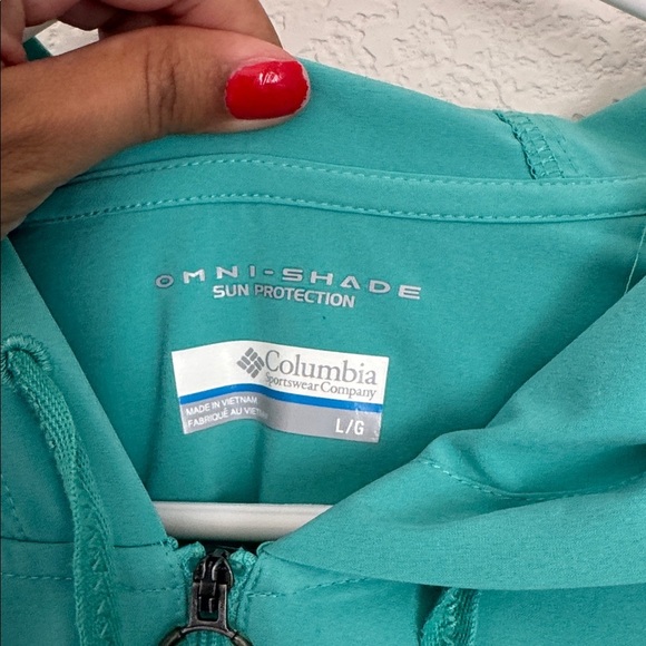 Columbia Omni-Shade Teal Long Sleeve Hooded Pullover Women’s Size L SPF - Picture 2 of 6